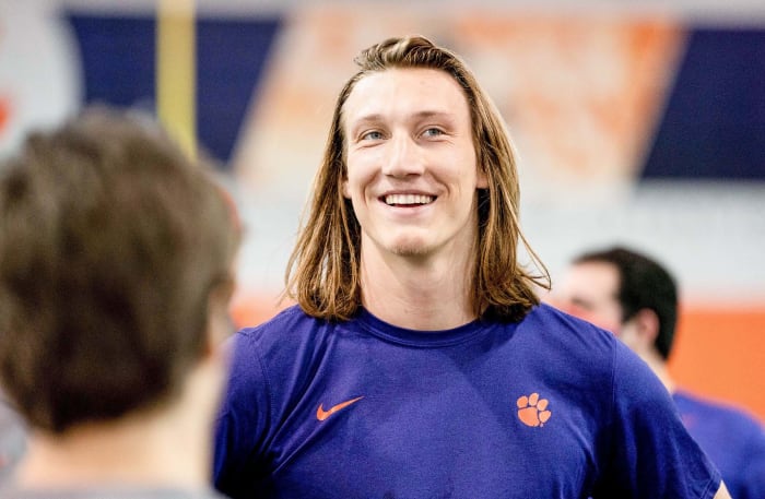 Trevor Lawrence smiles during Clemson's pro day